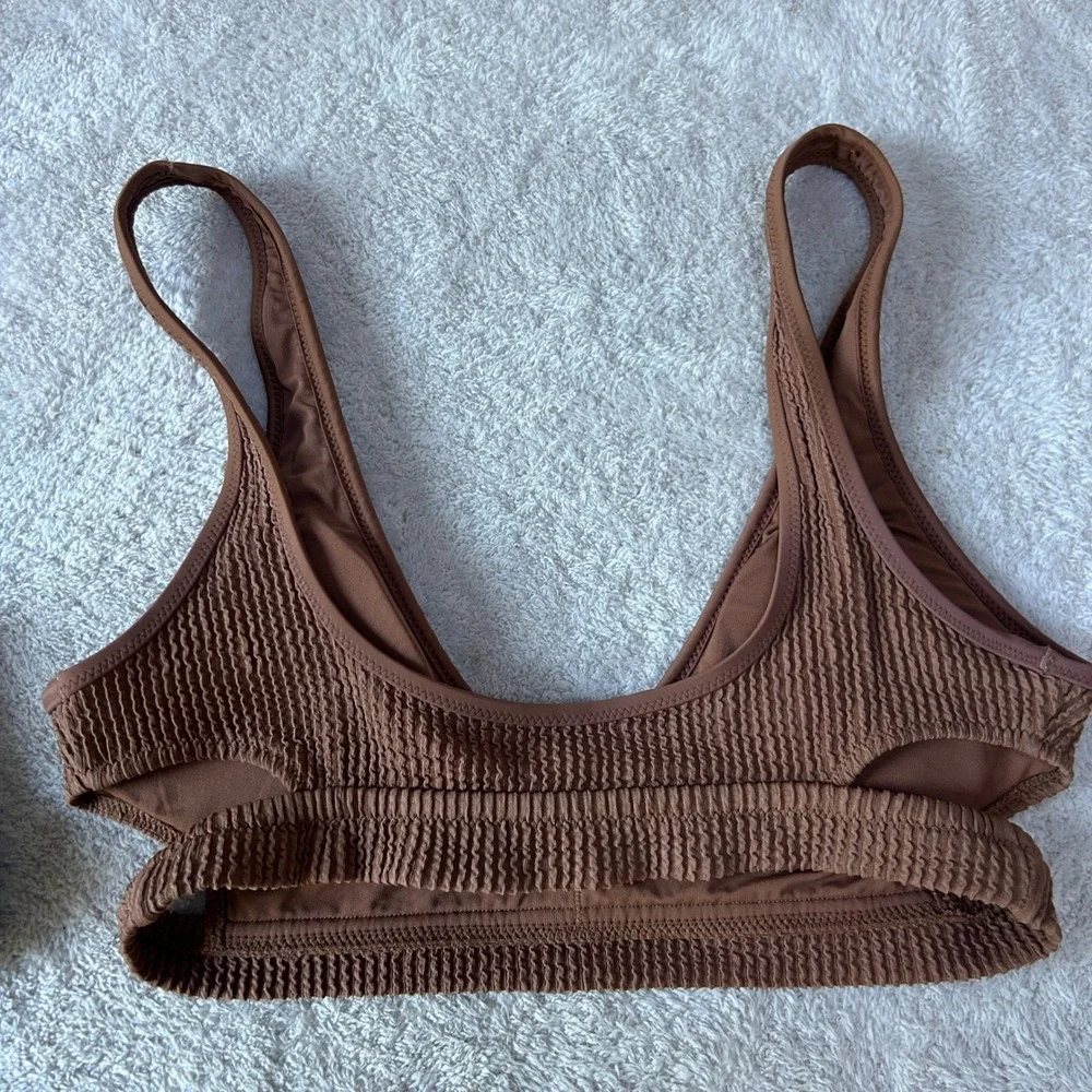 Aerie Real Good Bikini Top Bundle Brown Crinkle Cutout & Black V-Wire Notch M